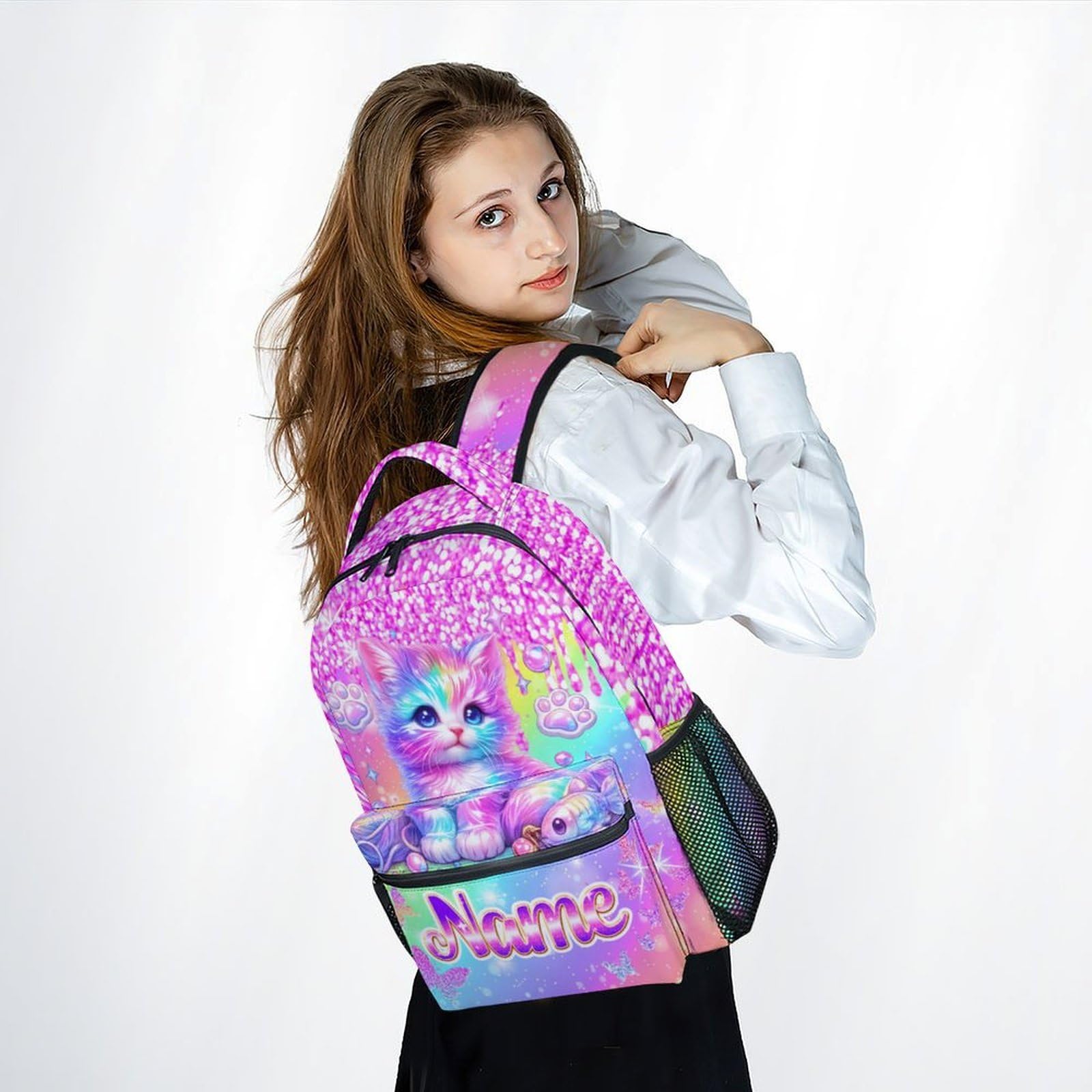 Unicorn Backpack for Girls Custom School Bookbag with Name - Personalized Toddler Schoolbag with Rainbow for Preschool Kindergarten Elementary (17 Inch)