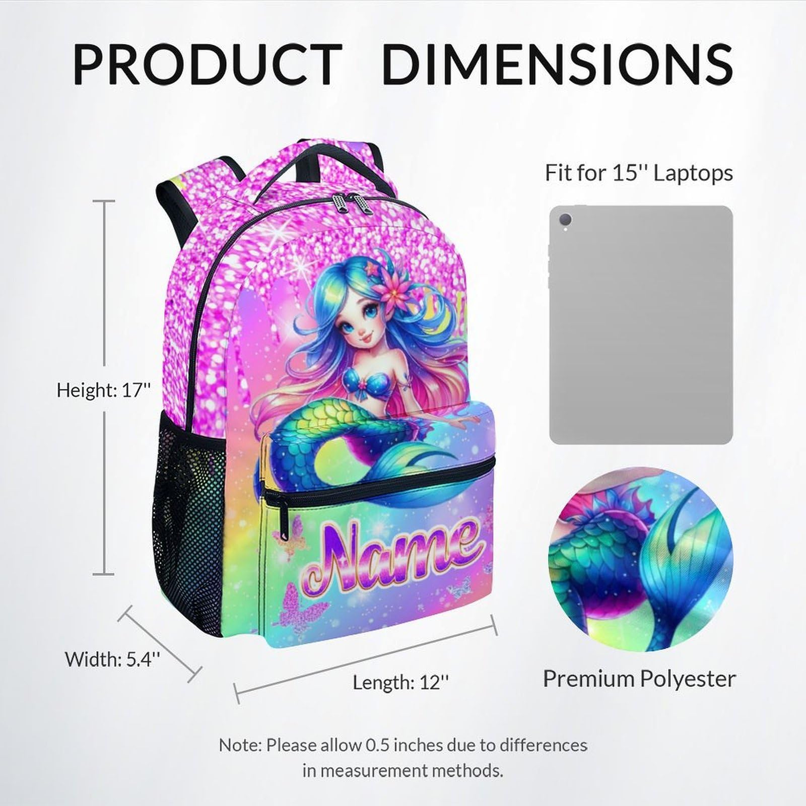 Unicorn Backpack for Girls Custom School Bookbag with Name - Personalized Toddler Schoolbag with Rainbow for Preschool Kindergarten Elementary (17 Inch)