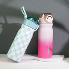 BJPKPK Insulated Water Bottle 18oz Stainless Steel Water Bottles with Straw and Carry Handle Double Wall Metal Thermal Flask,Light Blue Leopard