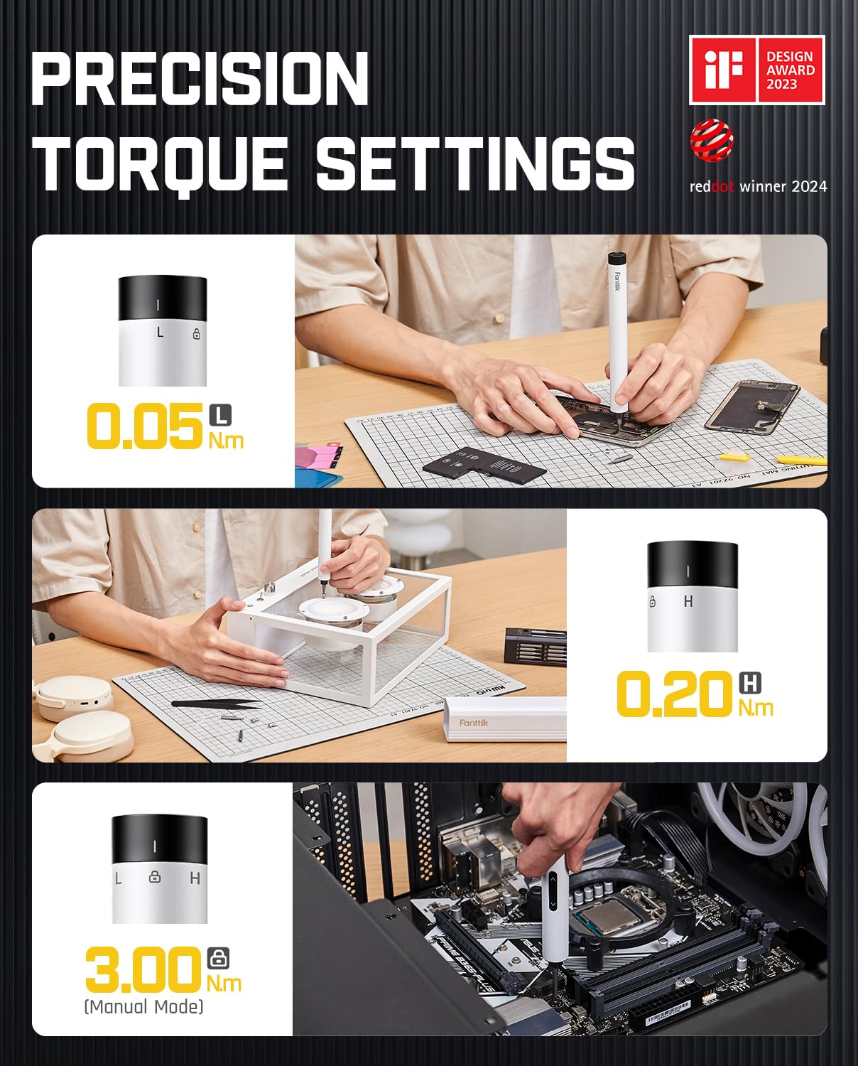 Fanttik E1 Max Electric Screwdriver, Mini Screwdriver Set, 50 Magnetic Bits, Pop-up Magnetic Storage, 0.2N.m, 5/32‘’ Precision Repair Tool Kit for Electronics Phone Camera Laptop Watch (Grey)