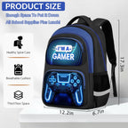 School Backpack for Boys - Gamer Boys Backpack for Kids Children Teens Elementary Middle School - 17″ Video Game Bookbag Travel Back Pack for Age 6-18