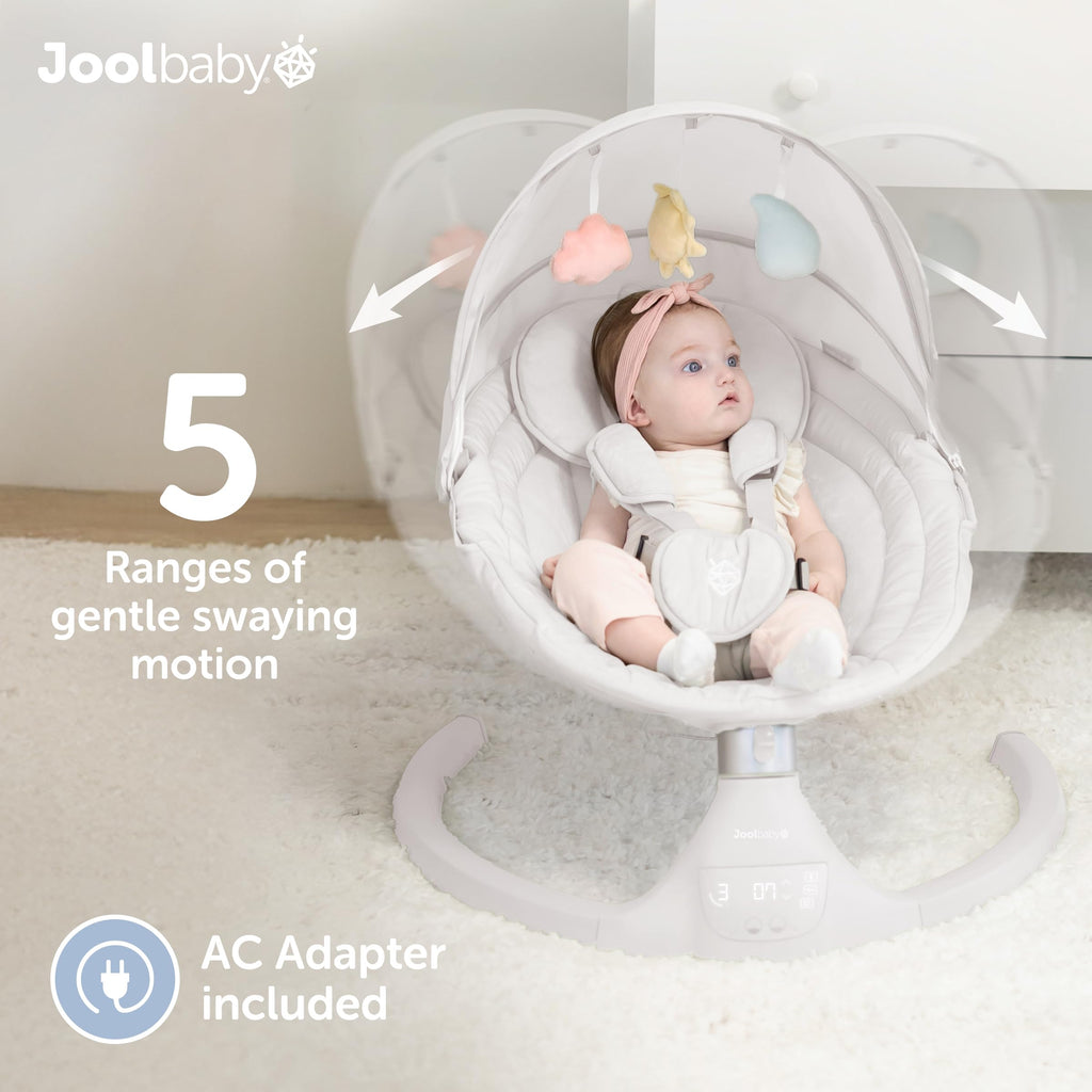 Jool Baby Nova Baby Swing for Infants – Bluetooth Music, Remote (Gray) | Keep Baby Happy While Getting Things Done – Gentle Side-to-Side Motion Helps Baby Feel Content
