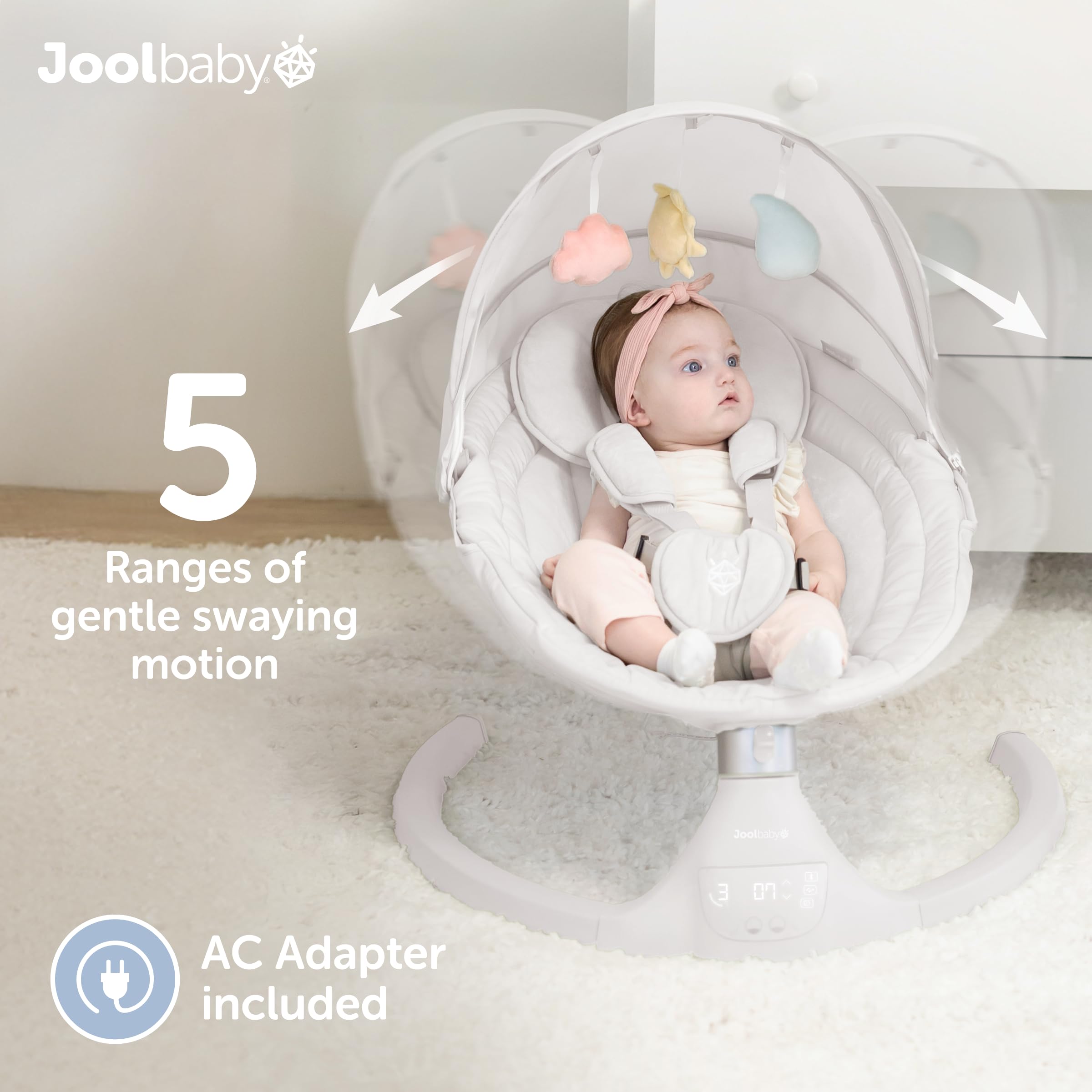 Jool Baby Nova Baby Swing for Infants – Bluetooth Music, Remote (Gray) | Keep Baby Happy While Getting Things Done – Gentle Side-to-Side Motion Helps Baby Feel Content