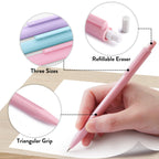 Four Candies Cute Mechanical Pencil Set, 6PCS Pastel Mechanical Pencils 0.5 mm & 0.7mm & 0.9mm with 360PCS Leads, 3PCS Erasers and 9PCS Eraser Refills, Aesthetic Pencils for Girls Writing, Art Drawing