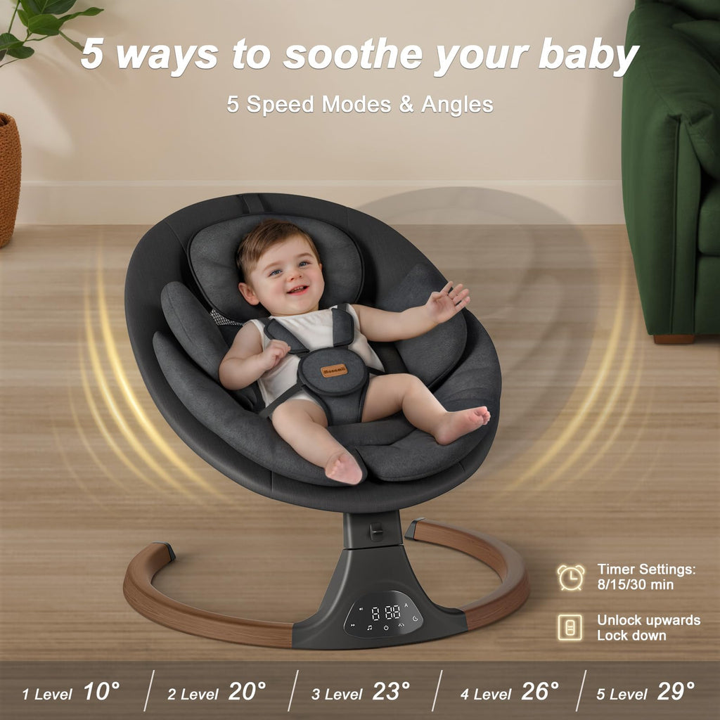 Baby Swings for Infants, Monamii Baby Swing, Bluetooth Infant Swing with Music Speaker, 5 Speeds and Remote Control, Indoor & Outdoor Use (Beige)