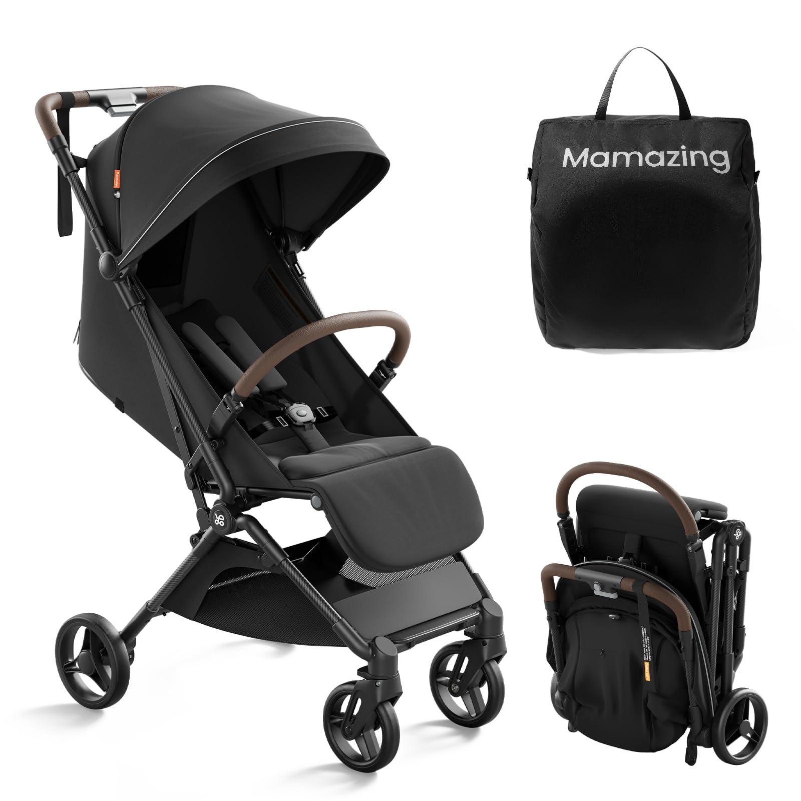 MAMAZING Ultra Air Lightweight Baby Travel Stroller with Carbon Fiber Frame, Compact & Airplane-Friendly, One-Handed Fold, 11.6 lbs, Perfect for Toddlers, Green