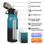 BJPKPK Insulated Water Bottle 18oz Stainless Steel Water Bottles with Straw and Carry Handle Double Wall Metal Thermal Flask,Light Blue Leopard