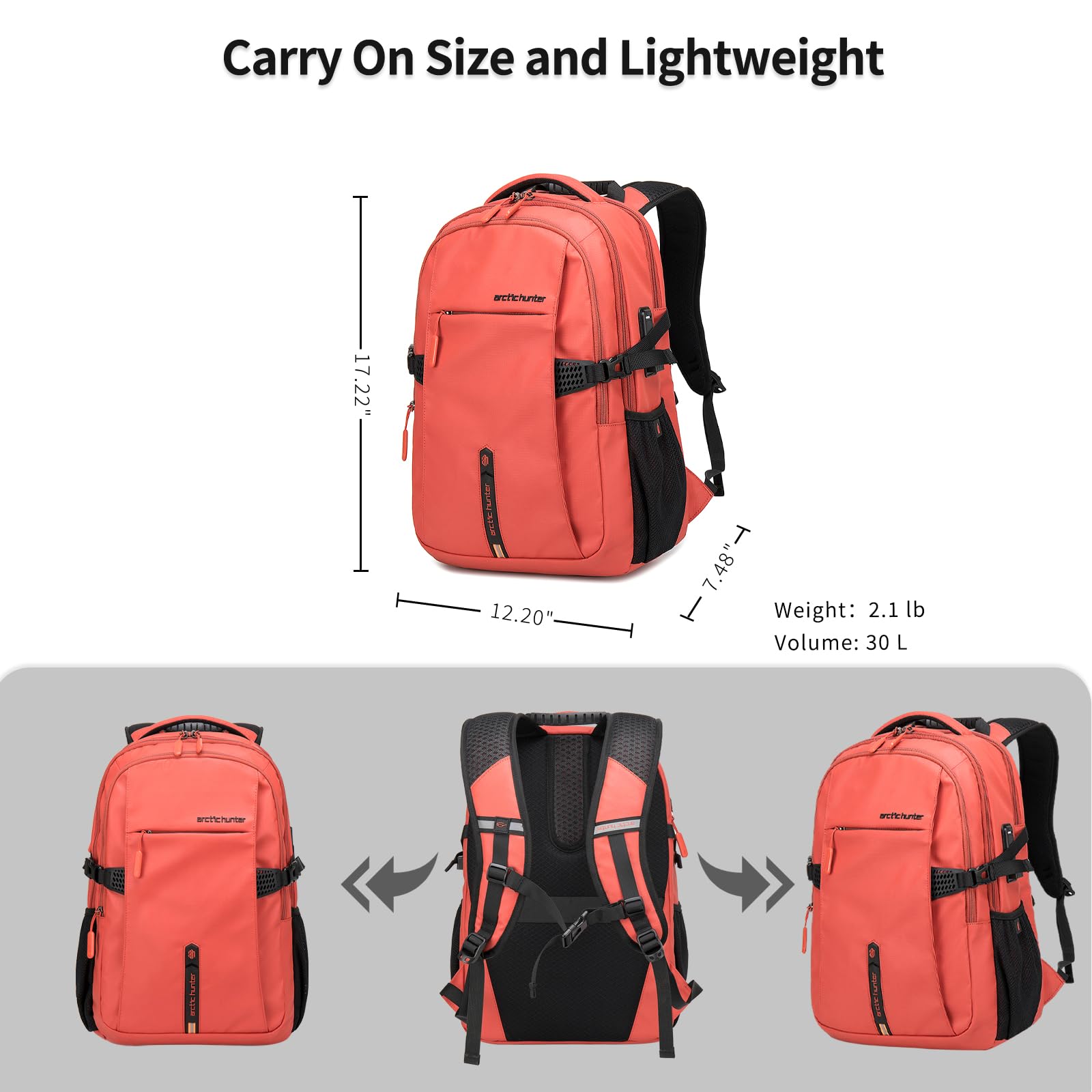 ARCTIC HUNTER AH Business Laptop Backpack for Men Work Commuting, 30L Large Travel Carry On Backpack Flight Approved for Airplane, Professional College Backpacks Casual Daypack Black