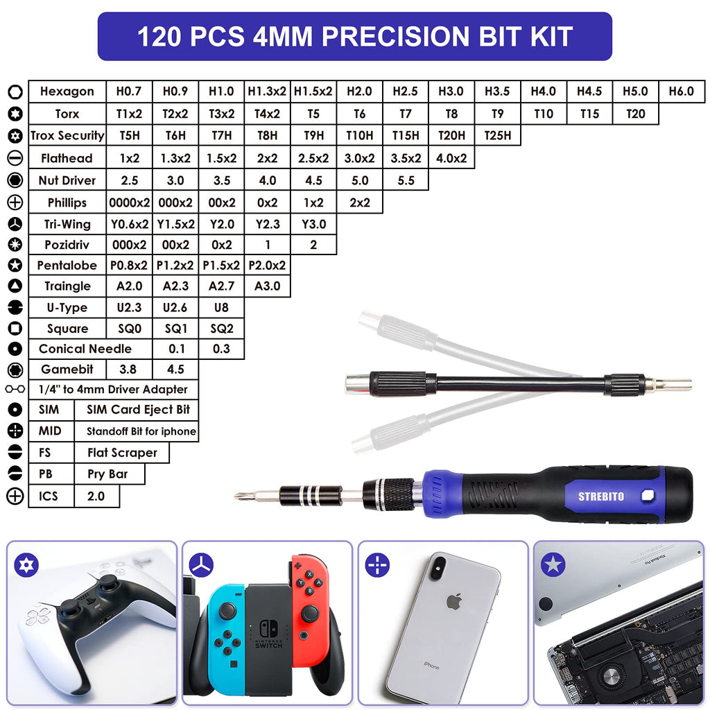 STREBITO Precision Screwdriver Set 191-Piece Multi-Bit Screwdriver 1/4 Inch Nut Driver Home Improvement Tool Electronic Repair Kit for Computer, iPhone, Laptop, PC, Cell Phone, PS4, Xbox, Nintendo