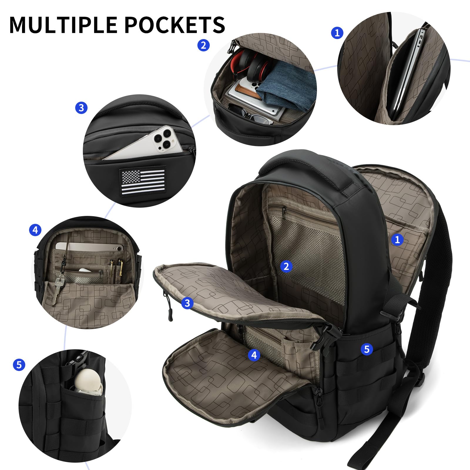 Wotony Military tactical backpack, backpack for men black small tactical assault bag