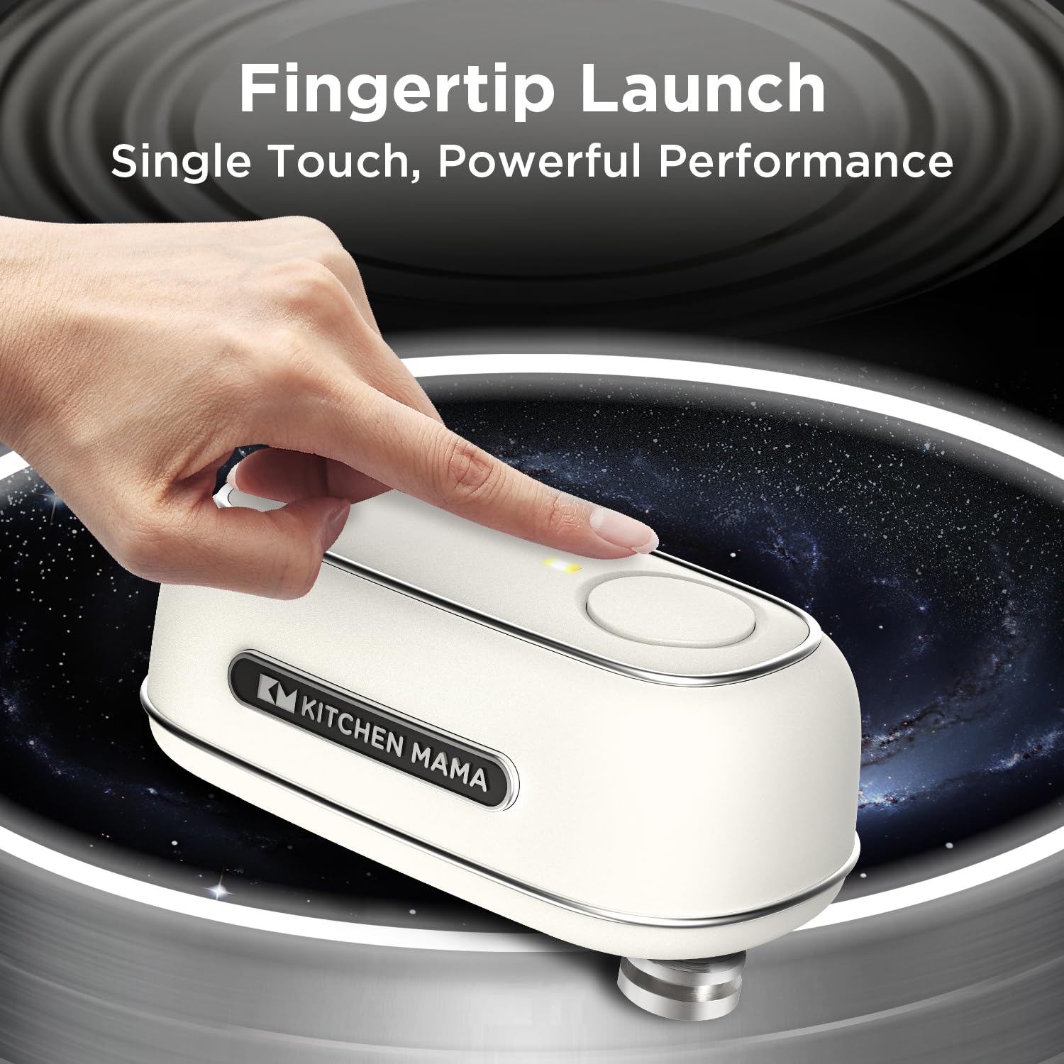 Kitchen Mama Orbit One Rechargeable Electric Can Opener: Hands-free, USB-C Charging, Automatic Stop, Smooth Edge, Safety, Blade for Large Cans, Heavy Duty, Soda and Pop Can, with Storage Box (Black)