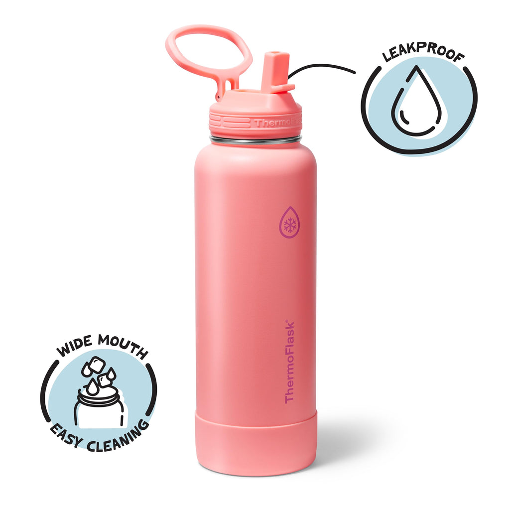 ThermoFlask Insulated Water Bottle with Straw Lid (24 oz, Purple Sunset) - Leakproof, Stainless Steel Water Bottle for Cold & Hot Drinks, Travel & Daily Hydration