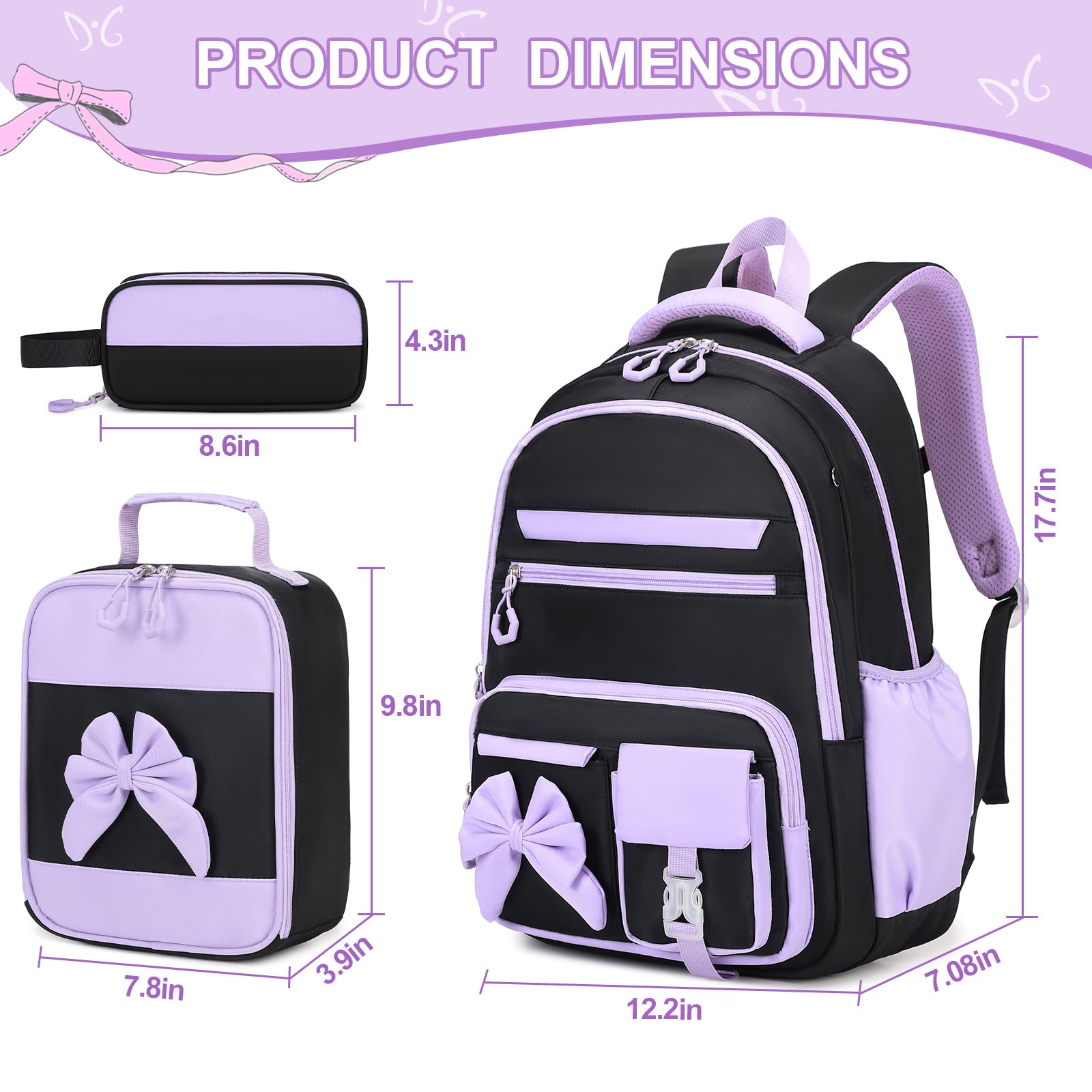 DIGOBAY Backpack for Girls, 3PCS Girls Backpack for School with Lunch Bag Pencil Case, Cute Kids Teens Bookbag for Kindergarten Elementary Preschool Middle School (Pink)
