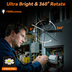 2Pack Magnetic Rechargeable LED Work Light/Flashlight for Mechanics | All Aluminum, 1500 High Lumens, Digital Display, 7 Modes, 360° Rotation, for Car Repairing, Emergency, Gifts for Father