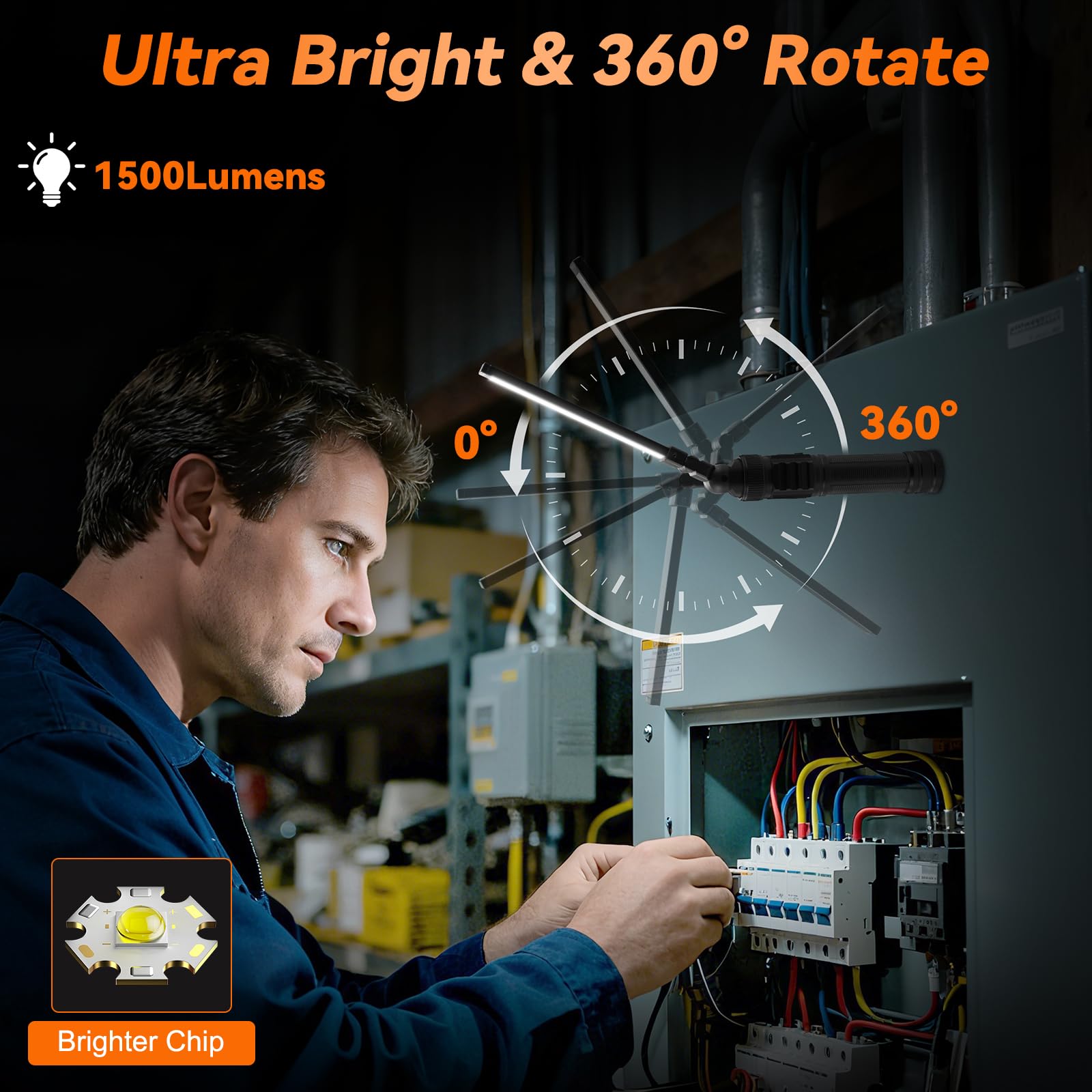 2Pack Magnetic Rechargeable LED Work Light/Flashlight for Mechanics | All Aluminum, 1500 High Lumens, Digital Display, 7 Modes, 360° Rotation, for Car Repairing, Emergency, Gifts for Father