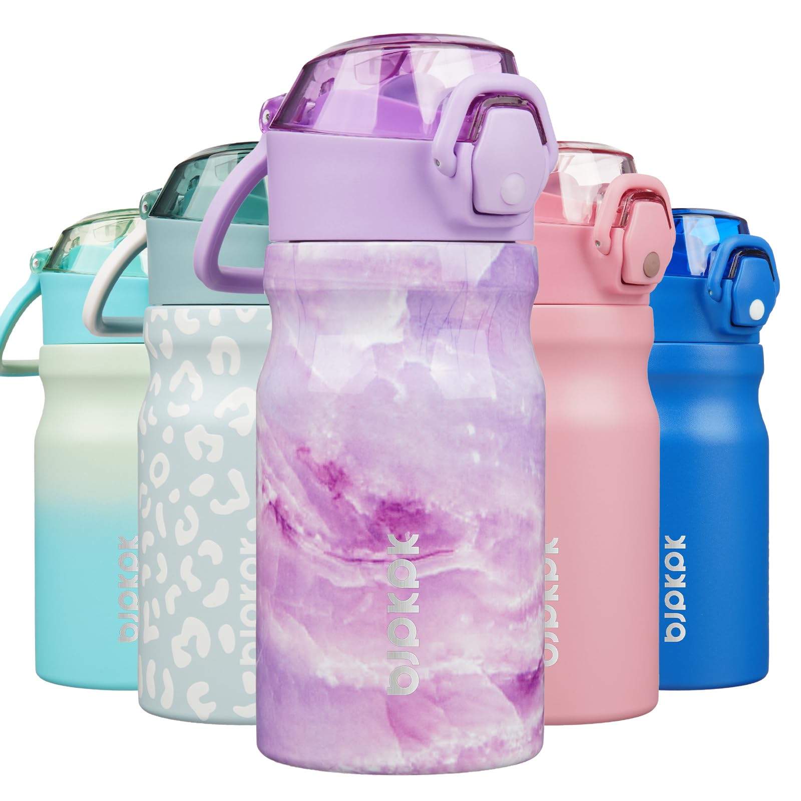 BJPKPK Insulated Water Bottle 18oz Stainless Steel Water Bottles with Straw and Carry Handle Double Wall Metal Thermal Flask,Light Blue Leopard
