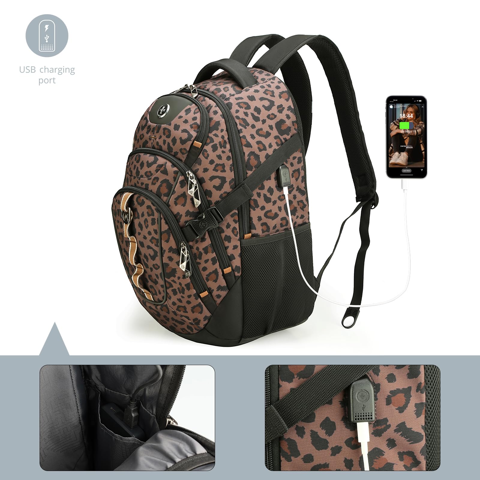 Swissdigital Design Laptop Backpack with USB Charging Port, Travel Backpack Fits 15.6 inches Computer, 31L College School Backpack for Men, Black | SD803-01
