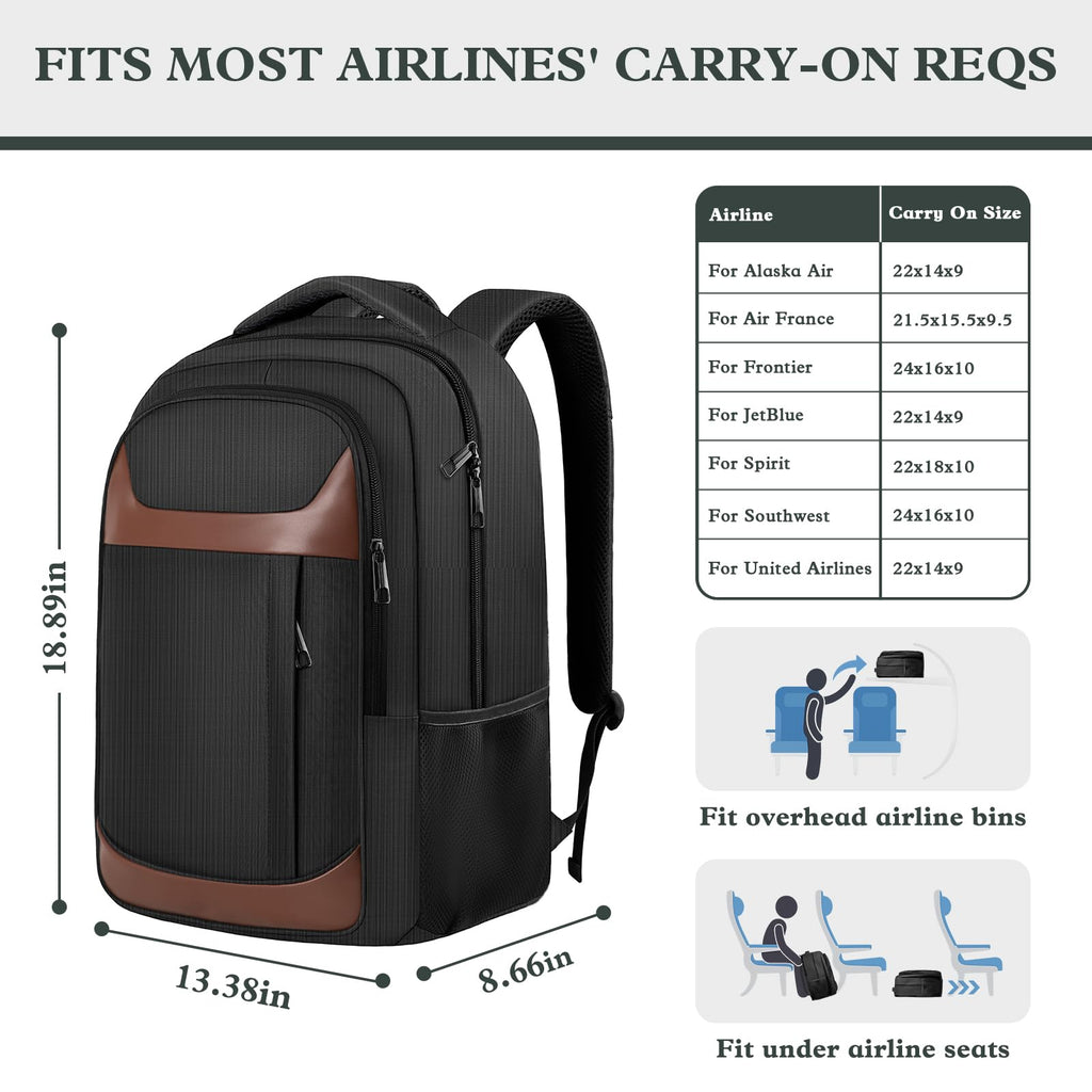 Travel Laptop Backpack 17 Inch, Sturdy Professional Travel Backpack for Men Women with LifetimeWarranty, Airline Approved Big Large Business Work College Computer Backpack, Black