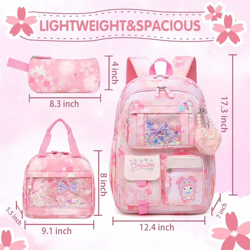 Lovely Girls Backpack School Bag for Students Kids Book Bag with Multiple Pockets Splash-proof Children's Backpack（17inch Pink）
