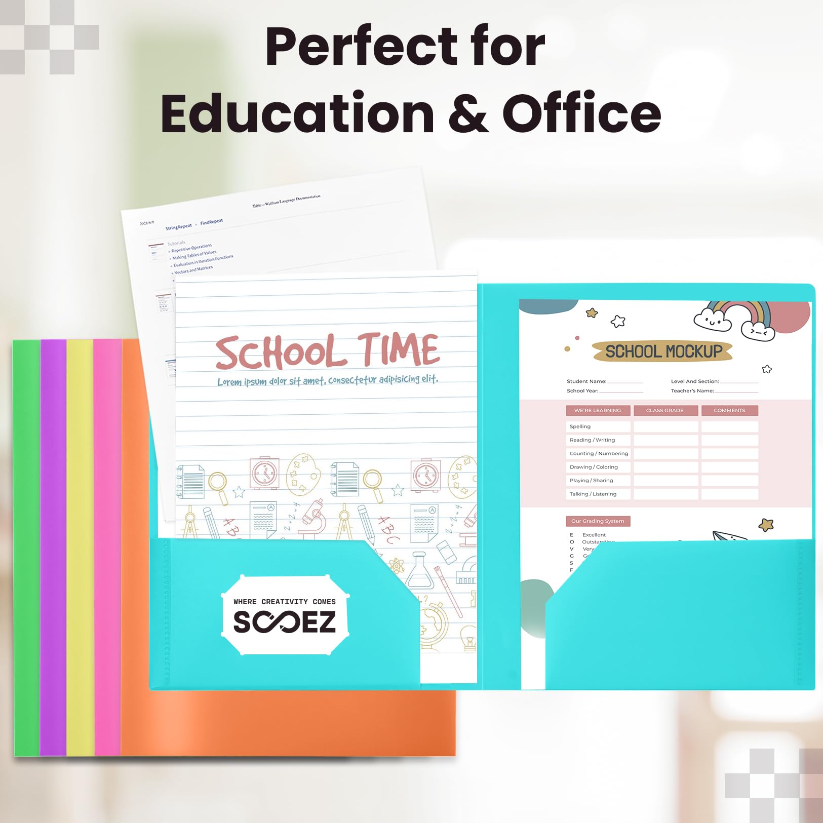 Sooez 6Pack Folders with Pockets, Pastels Colors, Heavy Duty Pocket Folder, Plastic Folders with Pockets, 2-Pocket Folder Bulk, Aesthetic File Folder, Back to School Office Filing Supplies