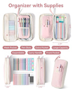 Four Candies 39 PCS Aesthetic Stationery Set with Cute Pen Case, College Supplies and Nursing Essentials, 12 Pastel Highlighters, 5 Black Gel Pens, 6 Mechanical Pencils, Pink