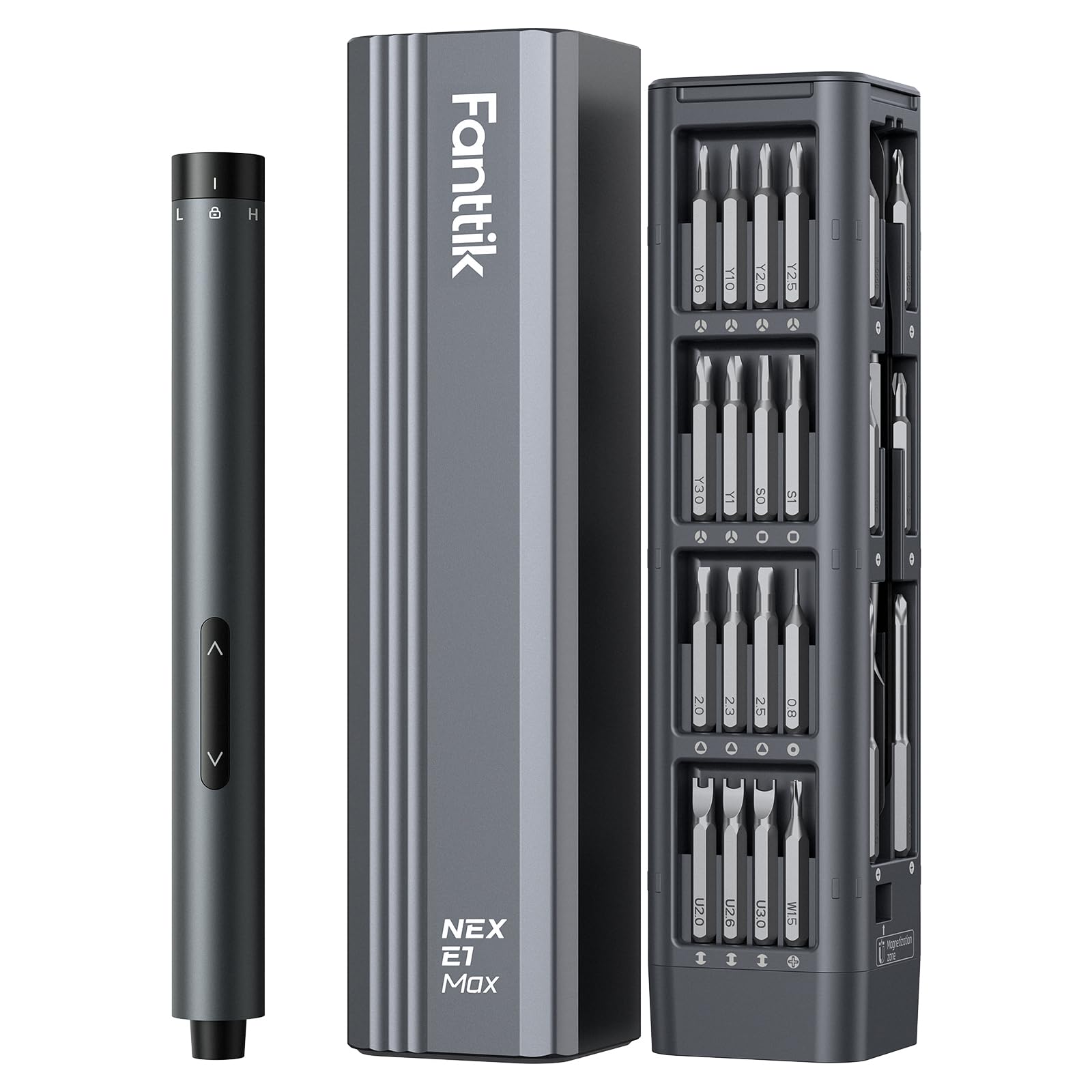 Fanttik E1 Max Electric Screwdriver, Mini Screwdriver Set, 50 Magnetic Bits, Pop-up Magnetic Storage, 0.2N.m, 5/32‘’ Precision Repair Tool Kit for Electronics Phone Camera Laptop Watch (Grey)