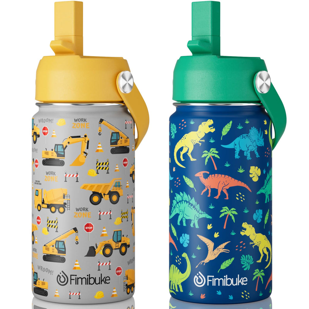 Fimibuke Kids Insulated Water Bottle, 14oz BPA FREE 18/8 Stainless Steel Travel Tumbler Double Wall Vacuum Leak Proof Kids Cup with Straw Metal Water Bottle for School Boys Girls(1 Pack, Rainbow)