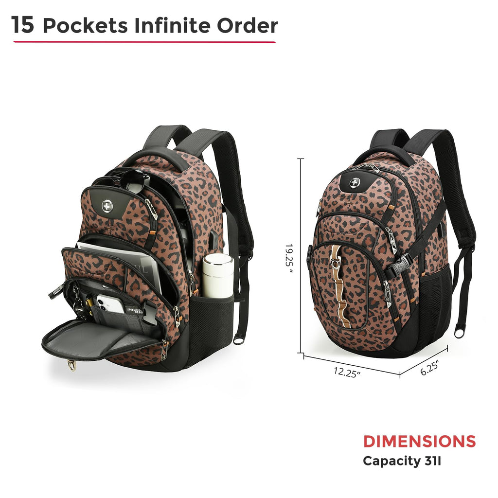Swissdigital Design Laptop Backpack with USB Charging Port, Travel Backpack Fits 15.6 inches Computer, 31L College School Backpack for Men, Black | SD803-01