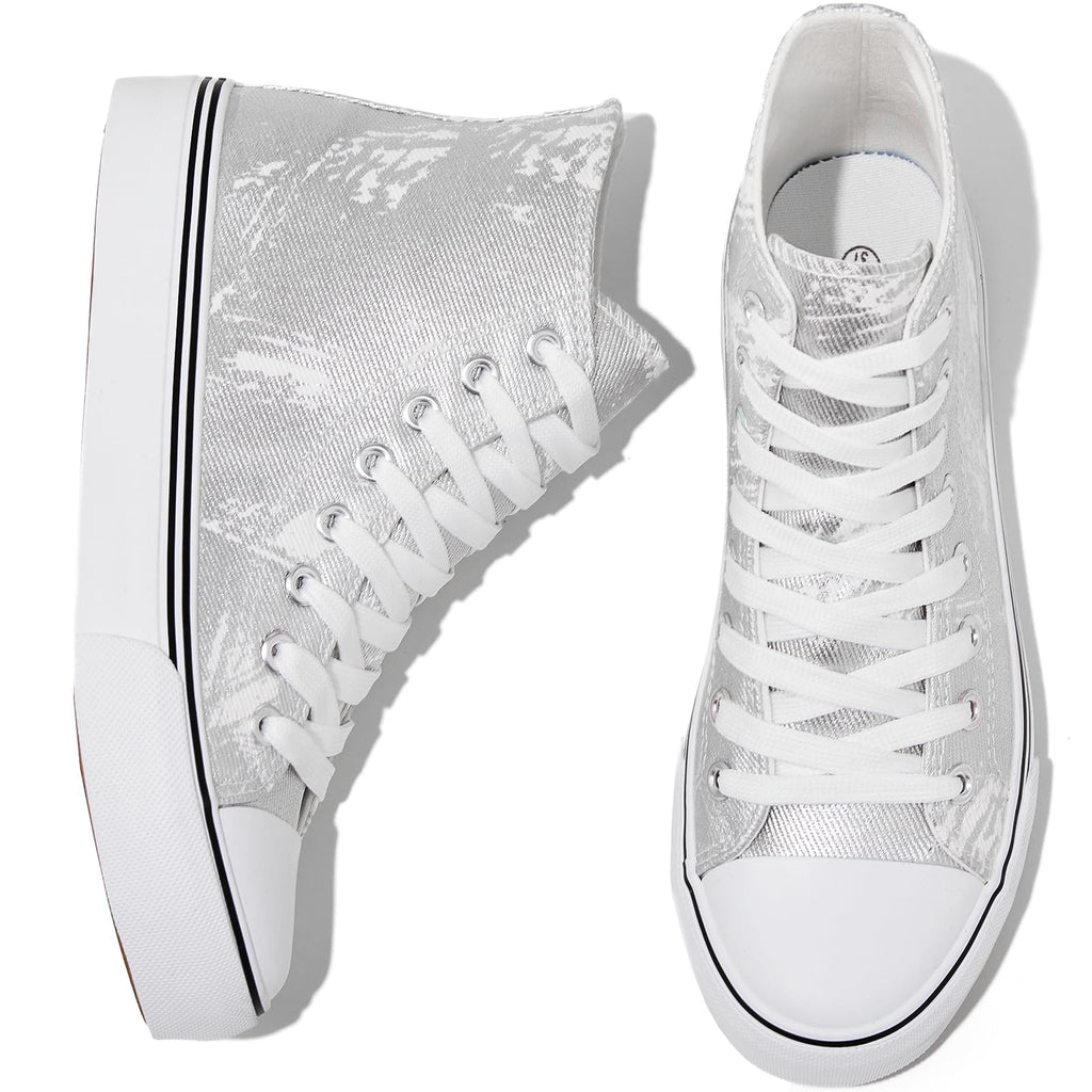 kufeiti Women's High Top Canvas Sneakers Canvas Shoes Lace up White Black Sneakers Casual Walking Shoes