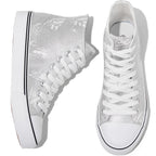kufeiti Women's High Top Canvas Sneakers Canvas Shoes Lace up White Black Sneakers Casual Walking Shoes