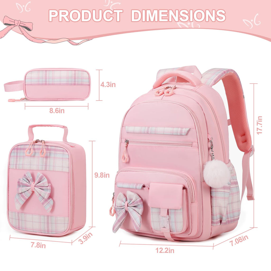 DIGOBAY Backpack for Girls, 3PCS Girls Backpack for School with Lunch Bag Pencil Case, Cute Kids Teens Bookbag for Kindergarten Elementary Preschool Middle School (Pink)