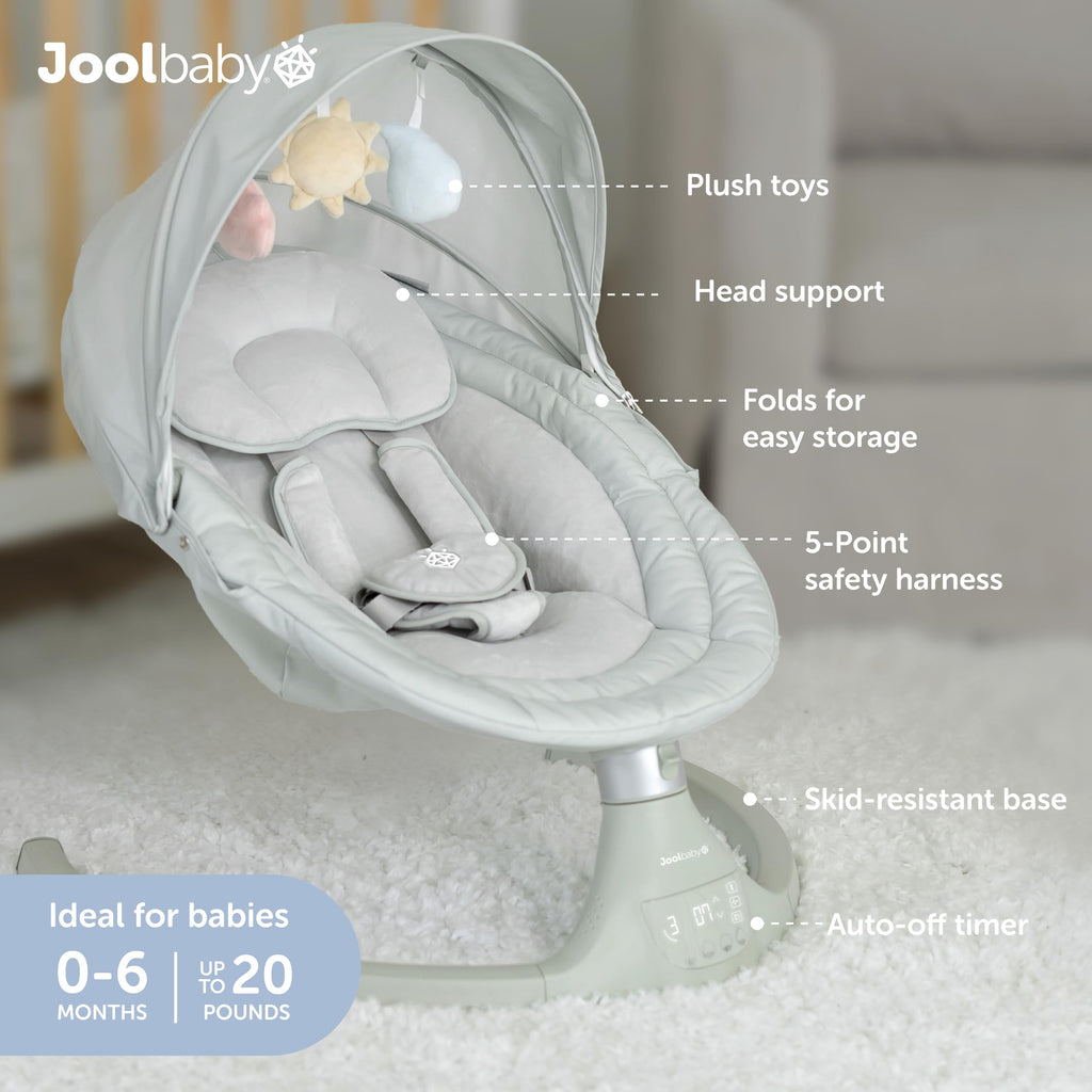 Jool Baby Nova Baby Swing for Infants – Bluetooth Music, Remote (Gray) | Keep Baby Happy While Getting Things Done – Gentle Side-to-Side Motion Helps Baby Feel Content