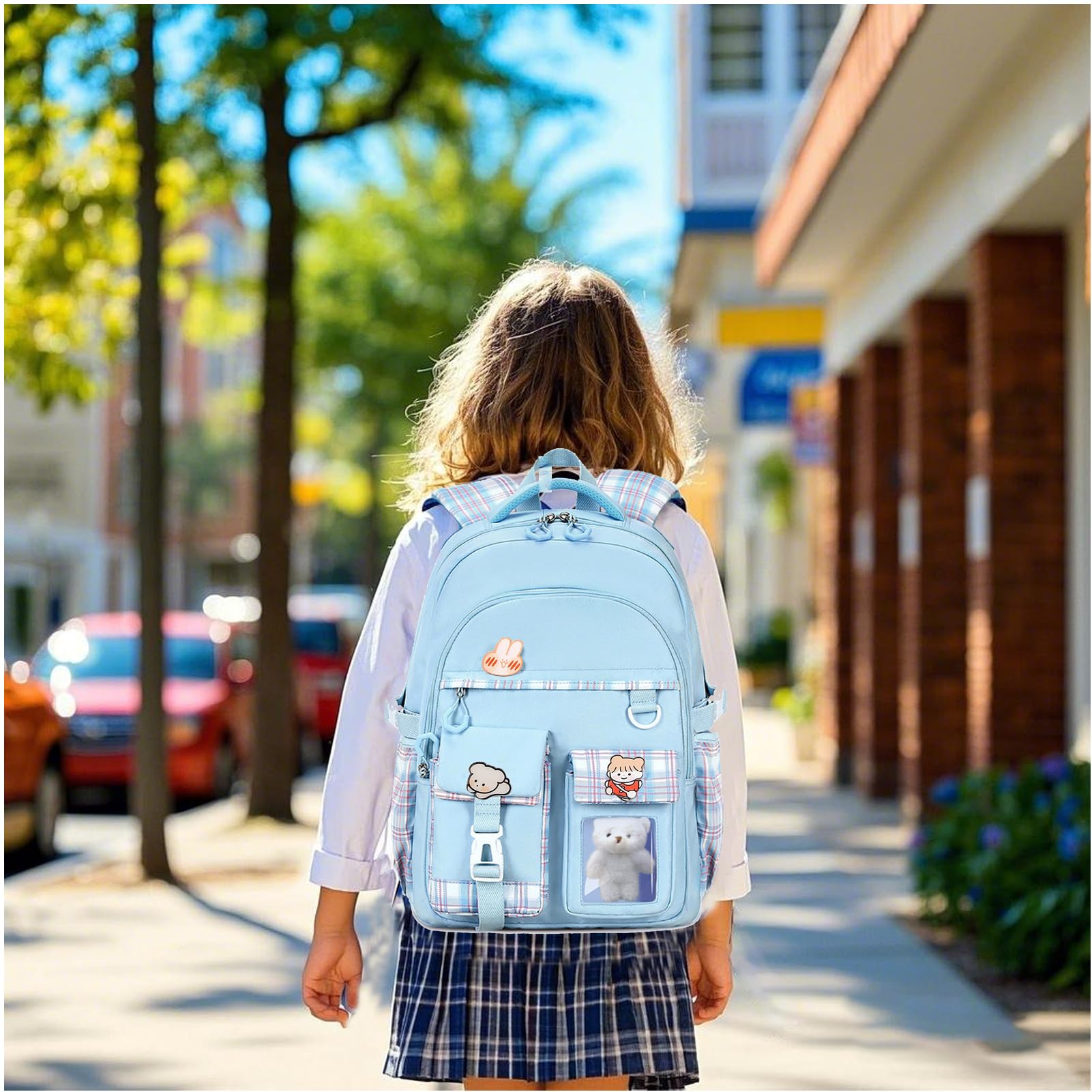 PRLINJSK Girls Backpack，Cute School Backpack for Girls Kids Teens，Kawaii Bookbag for Primary Elementary，Purple