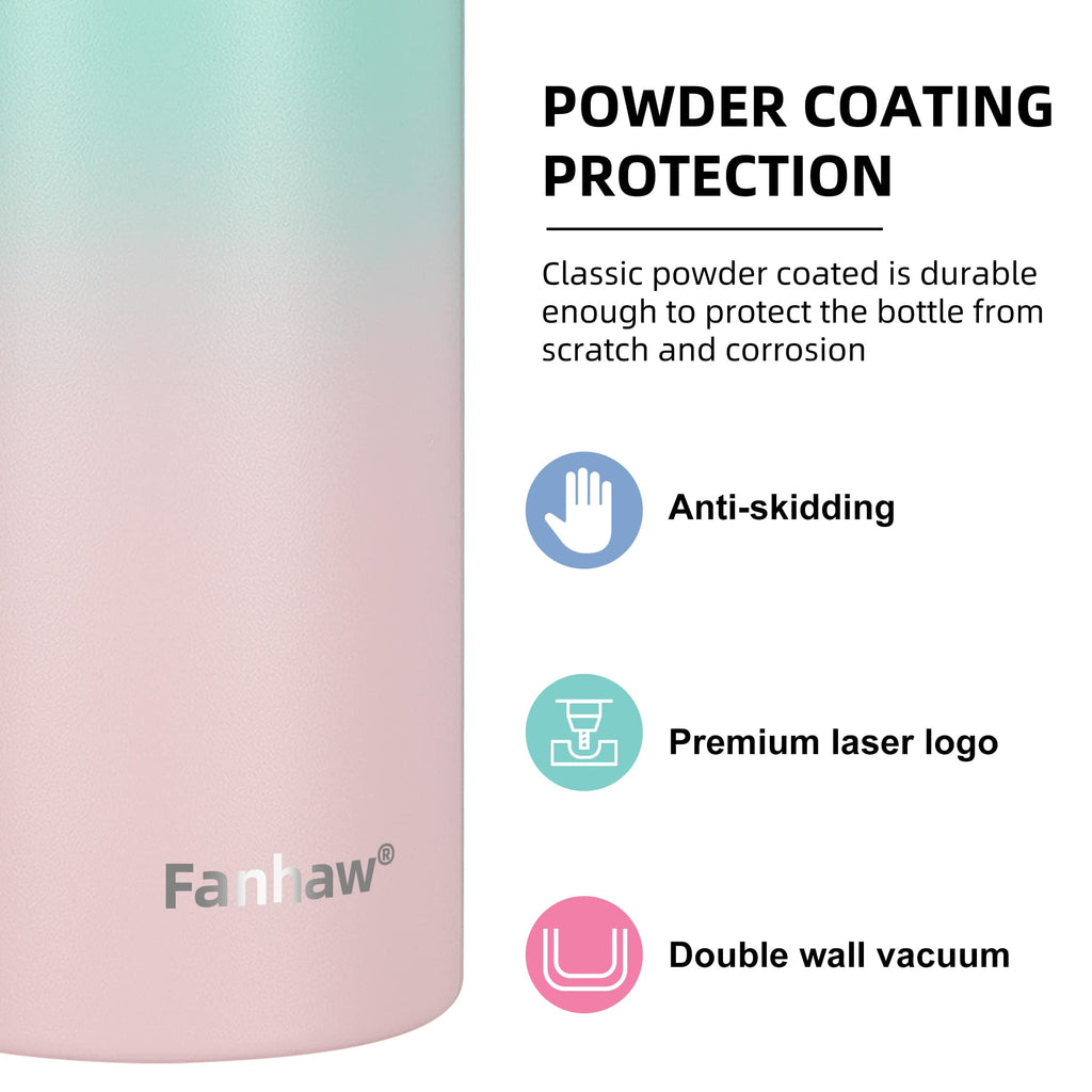 Fanhaw 20 Oz Kids Insulated Stainless Steel Water Bottle with Straw Lid, Leakproof & Anti-Dust Everyday Use Bottle for School, Women & Men, Back to School Essentials (Black)
