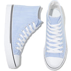kufeiti Women's High Top Canvas Sneakers Canvas Shoes Lace up White Black Sneakers Casual Walking Shoes