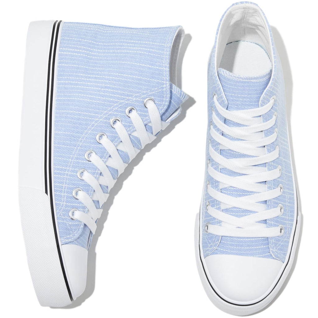 kufeiti Women's High Top Canvas Sneakers Canvas Shoes Lace up White Black Sneakers Casual Walking Shoes