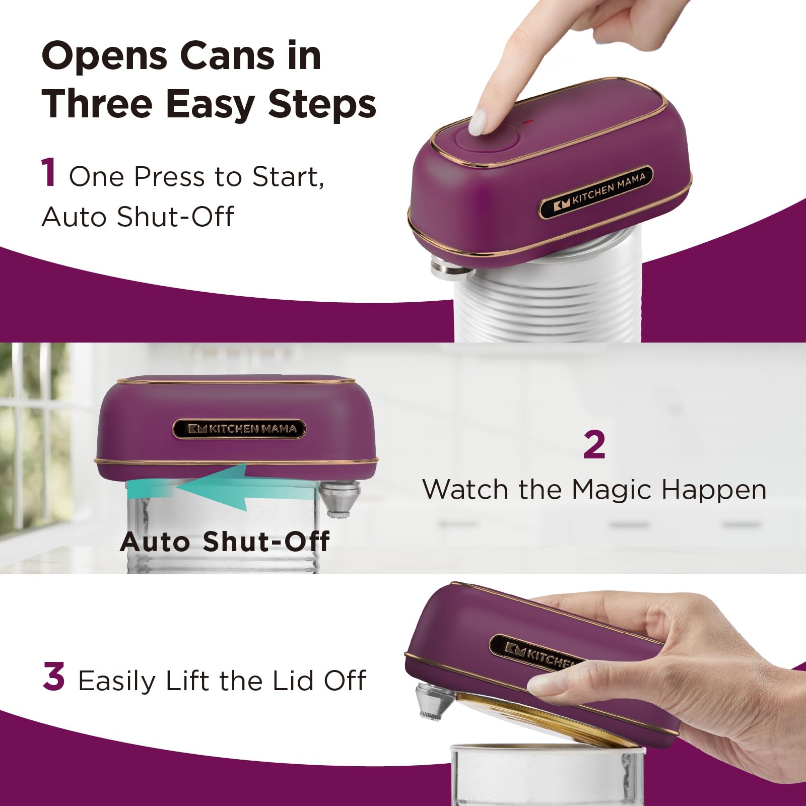 Kitchen Mama Orbit One Rechargeable Electric Can Opener: Hands-free, USB-C Charging, Automatic Stop, Smooth Edge, Safety, Blade for Large Cans, Heavy Duty, Soda and Pop Can, with Storage Box (Black)
