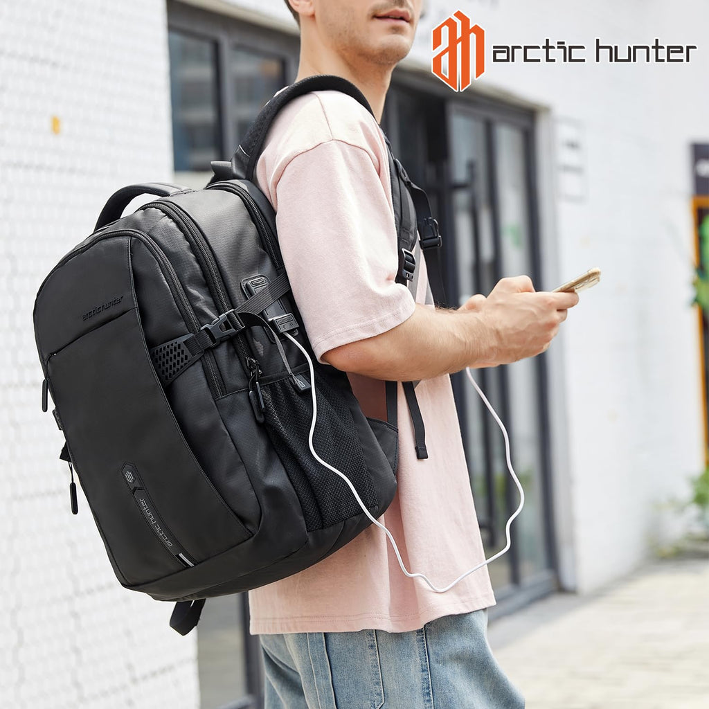 ARCTIC HUNTER AH Business Laptop Backpack for Men Work Commuting, 30L Large Travel Carry On Backpack Flight Approved for Airplane, Professional College Backpacks Casual Daypack Black