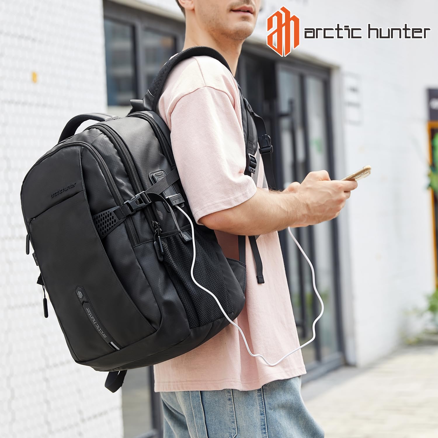 ARCTIC HUNTER AH Business Laptop Backpack for Men Work Commuting, 30L Large Travel Carry On Backpack Flight Approved for Airplane, Professional College Backpacks Casual Daypack Black