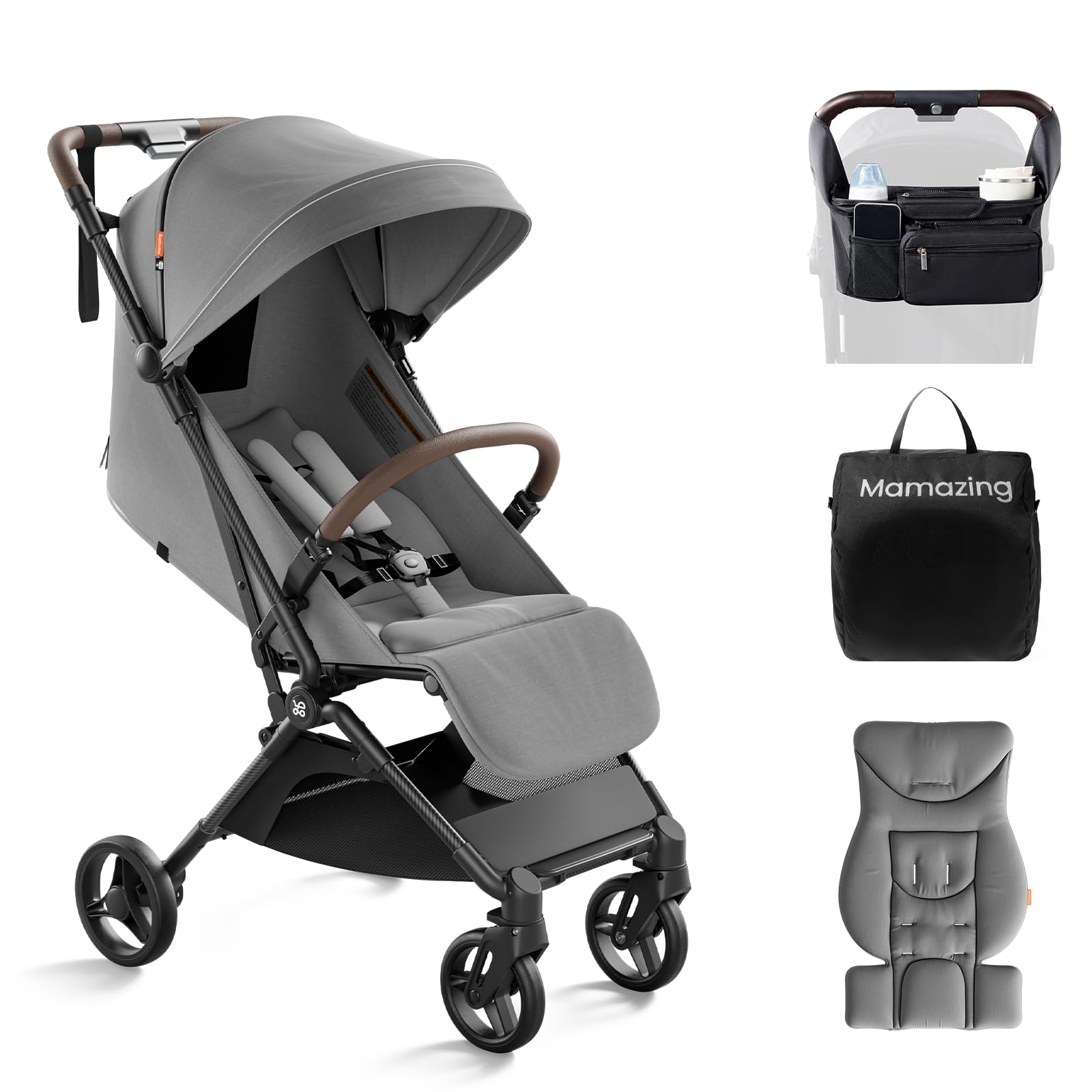 MAMAZING Ultra Air Lightweight Baby Travel Stroller with Carbon Fiber Frame, Compact & Airplane-Friendly, One-Handed Fold, 11.6 lbs, Perfect for Toddlers, Green
