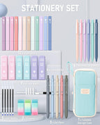 Four Candies 39 PCS Aesthetic Stationery Set with Cute Pen Case, College Supplies and Nursing Essentials, 12 Pastel Highlighters, 5 Black Gel Pens, 6 Mechanical Pencils, Pink
