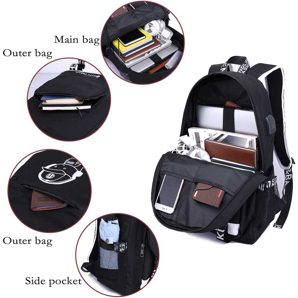 Asge Large Nylon Backpacks for Boys & Girls, Waterproof Satchel with Print, School Bags for 8-16 Years