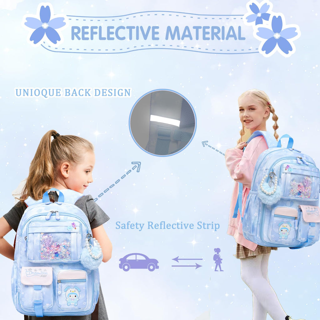 Lovely Girls Backpack School Bag for Students Kids Book Bag with Multiple Pockets Splash-proof Children's Backpack（17inch Pink）