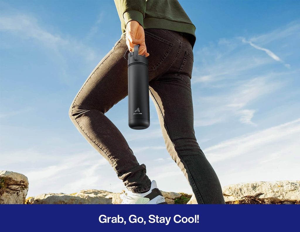 POWCAN 26 oz Insulated Water Bottle with 2-in-1 Straw and Spout Lid, Keep Cold 24H, Leak-Proof, Fits in Car Cup Holder, Stainless Steel Water Bottle for Sports, Travel, and School (Cotton Candy)