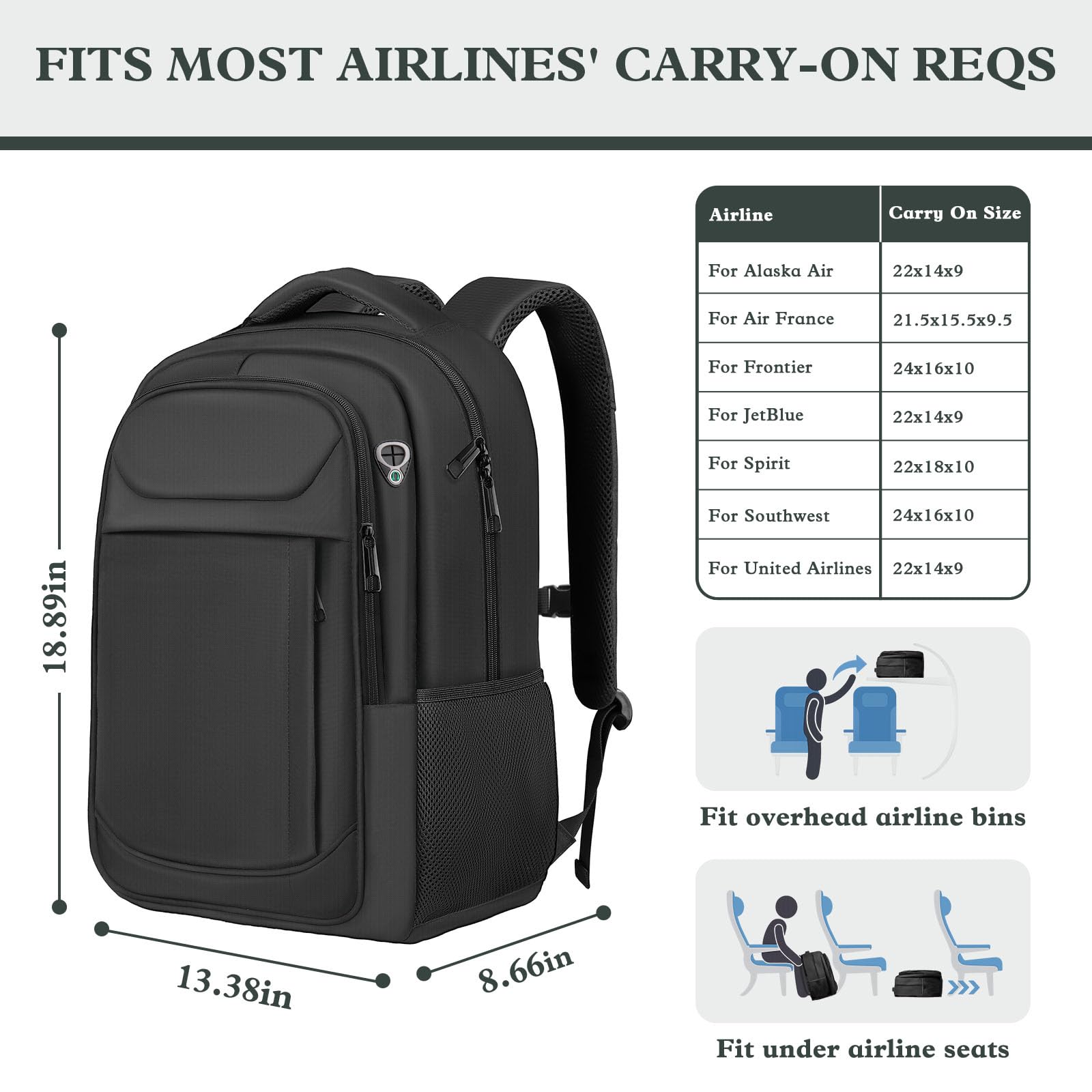 Travel Laptop Backpack 17 Inch, Sturdy Professional Travel Backpack for Men Women with LifetimeWarranty, Airline Approved Big Large Business Work College Computer Backpack, Black