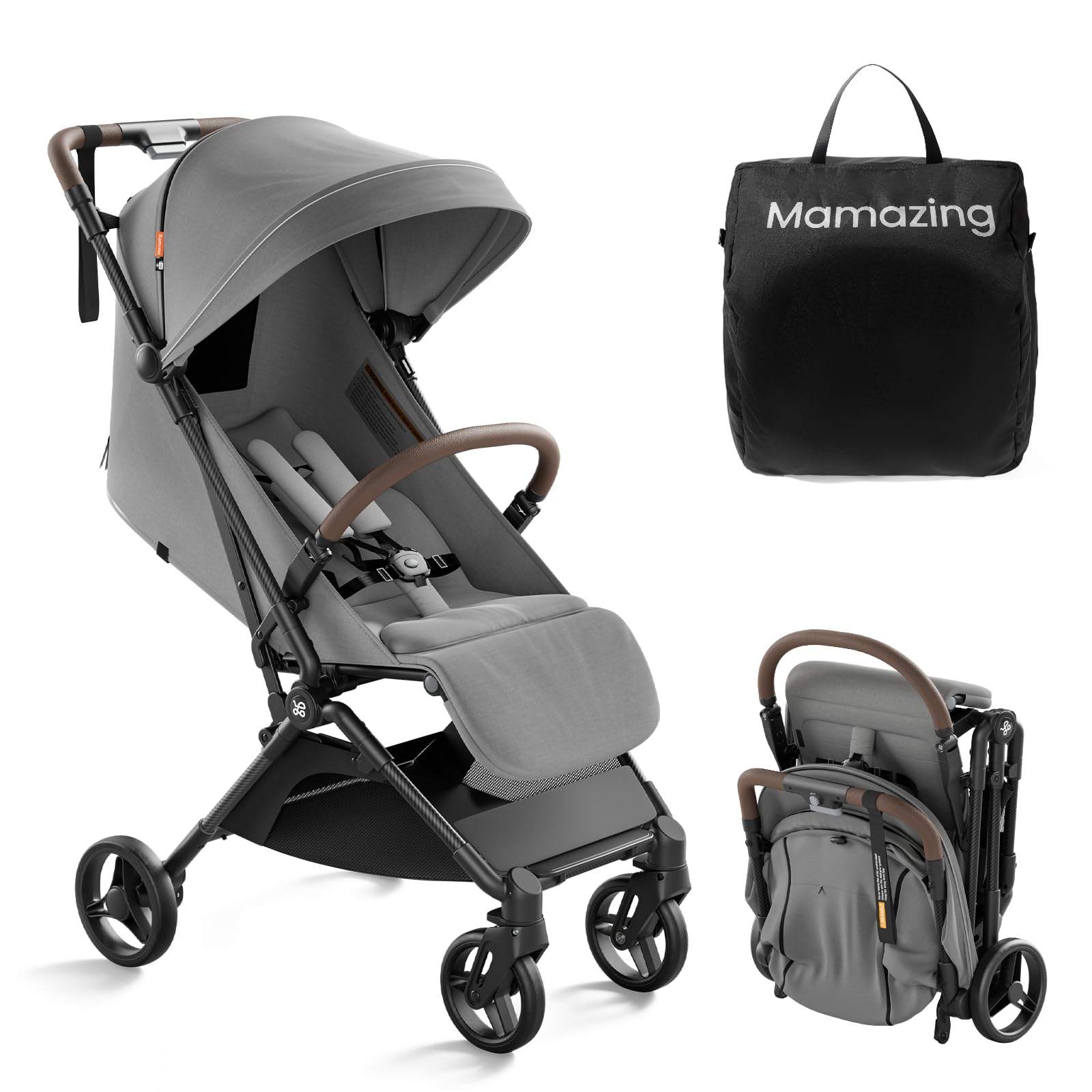 MAMAZING Ultra Air Lightweight Baby Travel Stroller with Carbon Fiber Frame, Compact & Airplane-Friendly, One-Handed Fold, 11.6 lbs, Perfect for Toddlers, Green