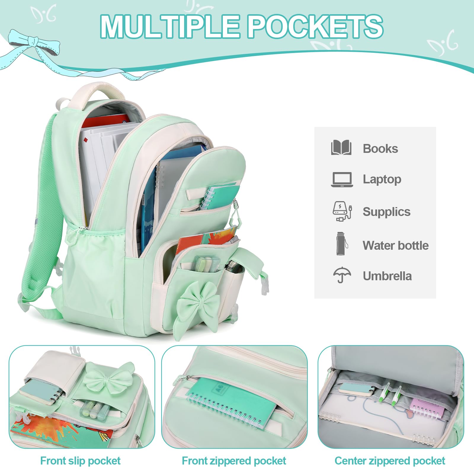 DIGOBAY Backpack for Girls, 3PCS Girls Backpack for School with Lunch Bag Pencil Case, Cute Kids Teens Bookbag for Kindergarten Elementary Preschool Middle School (Pink)