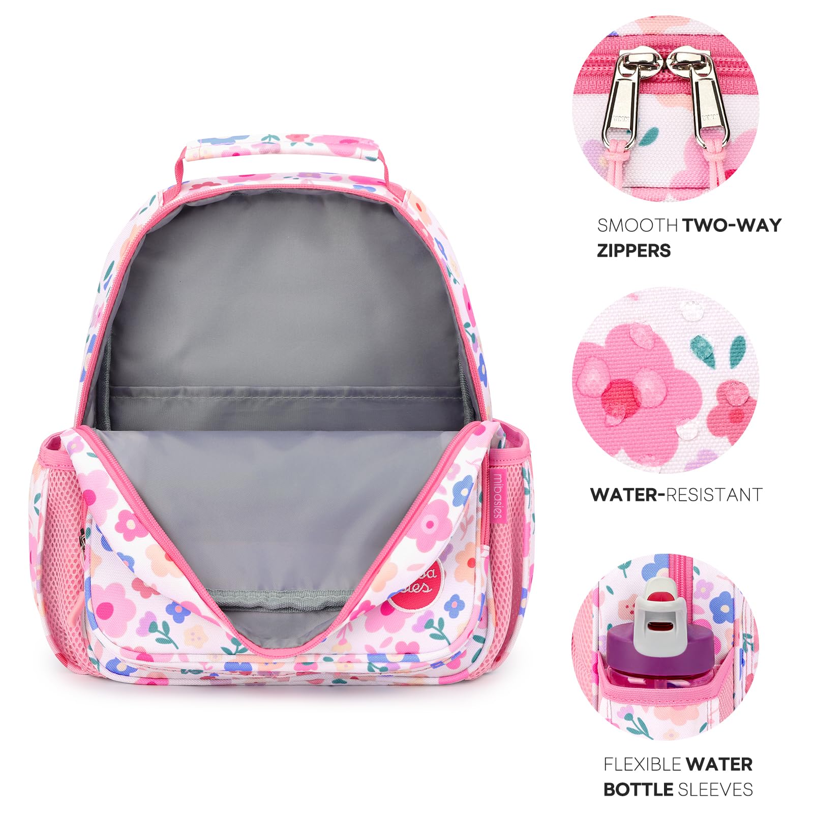 mibasies Kids Backpack for Girls: Girls Backpack 5-8 - Kindergarten Elementary School Bookbag for Girl - Flower Pink