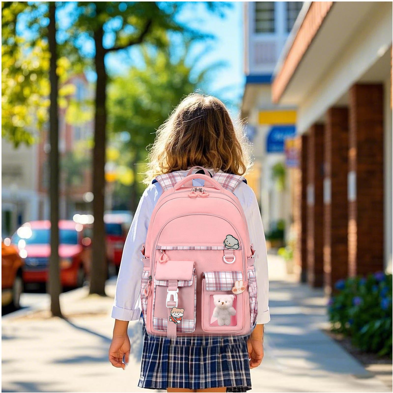 PRLINJSK Girls Backpack，Cute School Backpack for Girls Kids Teens，Kawaii Bookbag for Primary Elementary，Purple