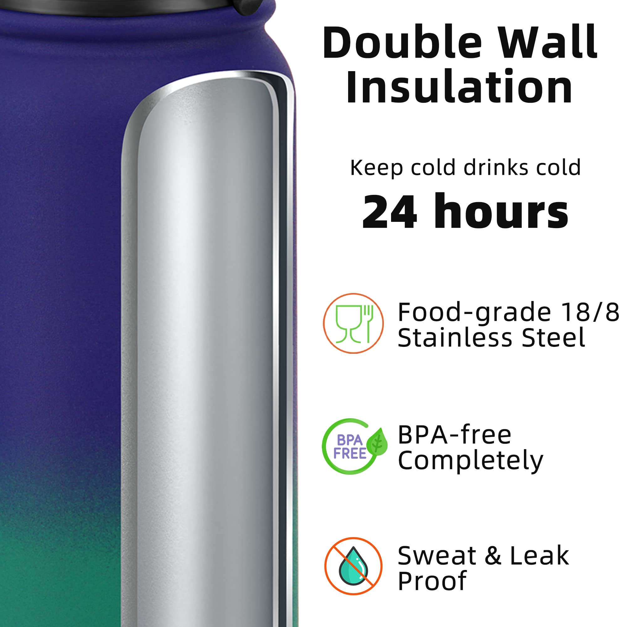 Fanhaw 20 Oz Kids Insulated Stainless Steel Water Bottle with Straw Lid, Leakproof & Anti-Dust Everyday Use Bottle for School, Women & Men, Back to School Essentials (Black)